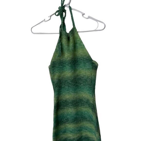 RedBerry Y2K Sleeveless Rib Knit Gradient Halter Neck Bodycon Dress Green Large - Picture 2 of 9